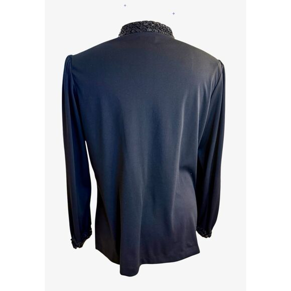 Lady Winn California by Teddi Vintage Sequined Neck/Cuffs Blouse Sz. 8 Flowy - Picture 4 of 7